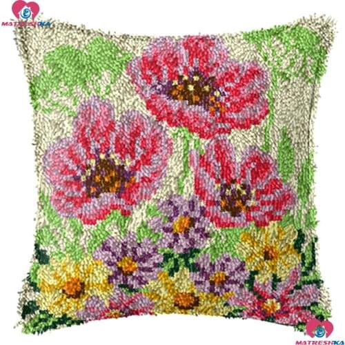 Flower Cushion Latch Hook Kit Pillowcase DIY Craft Cross Stitch kits Needlework Crocheting Cushion Embroidery Home decor