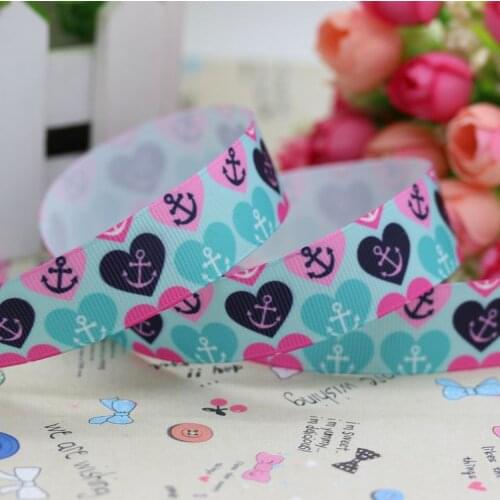 DHK 7/8'' 5yards navy anchor printed grosgrain ribbon hair bow diy party decoration OEM Wholesale 22mm E713
