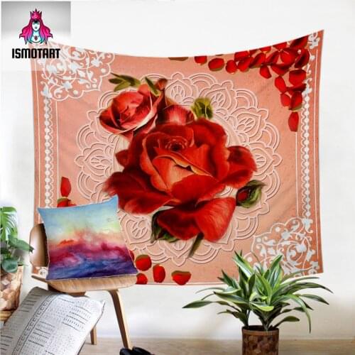 Rose by Ismot Esha Tapestry Flower Wall Hanging Floral Pink Wall Carpet Decor 3D Print Petal Bedspreads Tapisserie 150x200cm