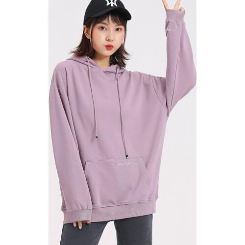 Jvzkass 2019 new spring and autumn womens lazy wind hooded pullover jacket pocket letter embroidery small fresh sweatshirt Z322