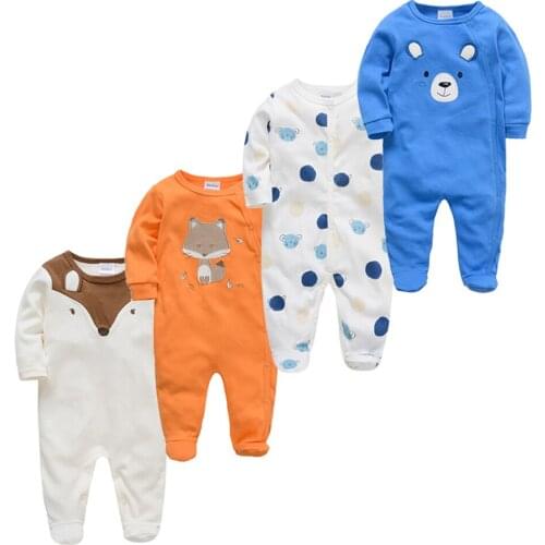 Kavkas Baby Boy Rompers 3/4 Pcs 100% Cotton One Piece Cool Animal Print Newborn Clothes Onesie O-neck Full Sleeve Jumpsuit
