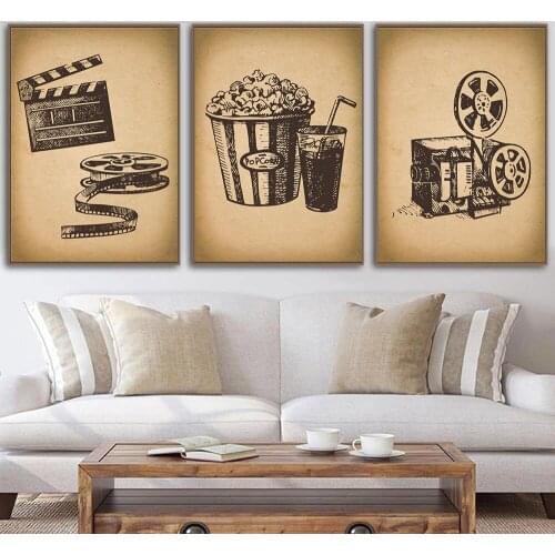 Cinema Movie Theater Posters Vintage Wall Art Canvas Painting Print Popcorn Film Clapper Retro Pictures Nordic Style Home Decor