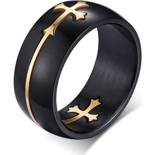 Gold Silver Color Cross Ring for Women Men Black Stainless Steel Cool Ring Male Casual Jewelry Wedding Band Separable Ring