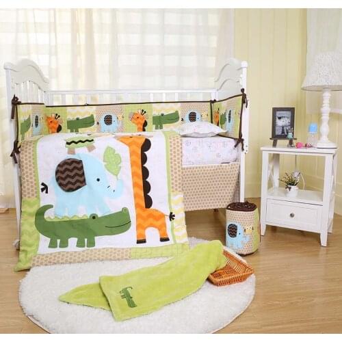 New Baby bedding sets Embroidery 3D giraffe elephant crocodile tortoise Crib bedding Bed around Mattress Cover Baby quilt etc