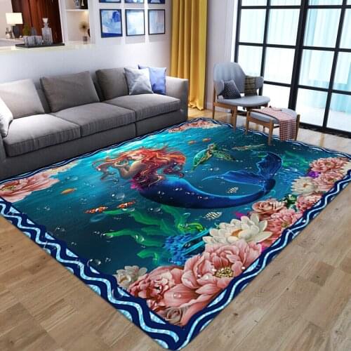 Anime Mermaid 3D print Carpet For home Living Room Bedroom Soft Flannel Child Game Crawl Floor Mat Kids Room large play area Rug