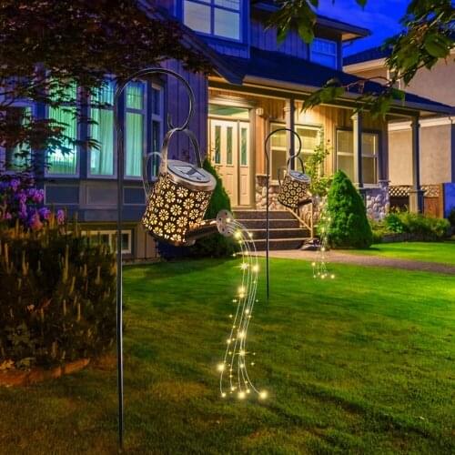 Solar Ground Plug Lamp Creative Hollow Wrought Iron Kettle Shower Light Outdoor Waterproof Garden Courtyard Landscape Decoration