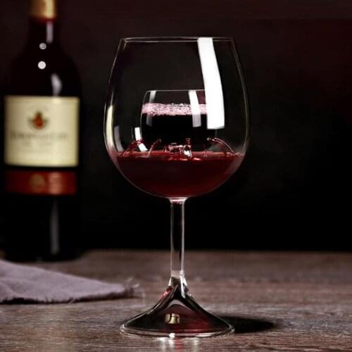 Fashion big red wine glasses charms goblet wine cup High foot fountain borosilicate double wall glass mug gift Box Top quality