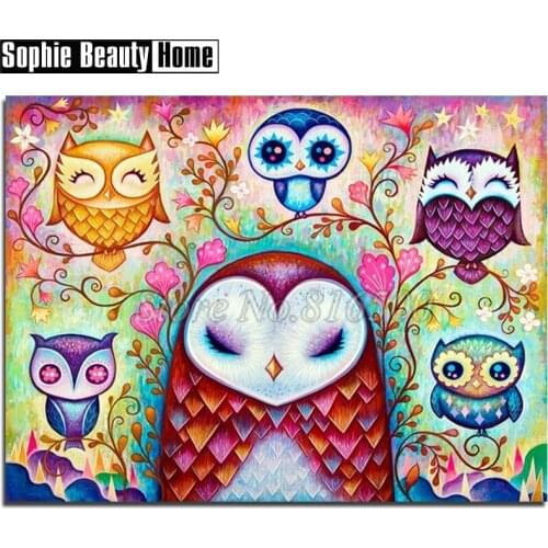Cartoon Diy 5D Diamond Painting Cross Stitch Animal Cute Owls Diamond Embroidery Pattern Full Drill Mosaic Home Decor Art 18A095