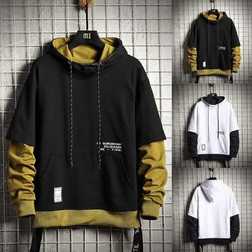 2021 Mens Oversized Hoodie Pullover Sweater Fashion Casual Fake 2 Tops Autumn&Winter Korean Style Male толстовка мужской