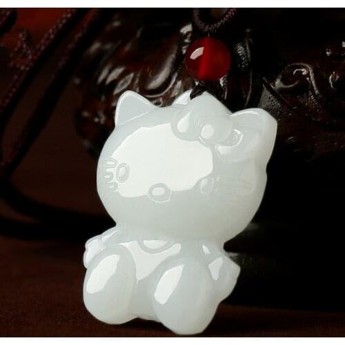 Natural top brand white jade pendant hand-carve cat jade pendants brand men necklace jadeite jade jewelry jade necklace