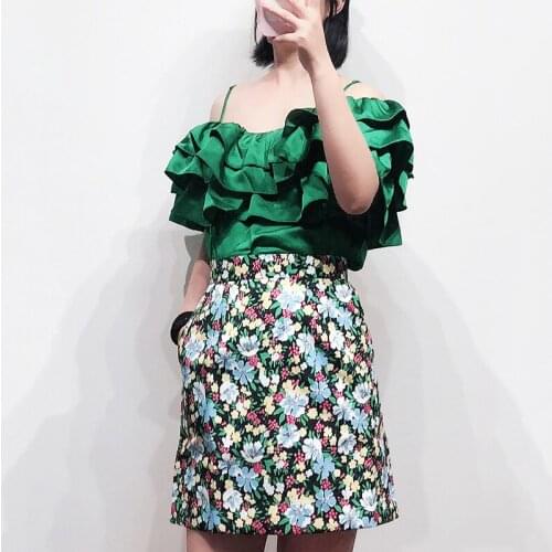 Patads French minority spring and summer new womens clothing layered pleated adjustable shoulder belt top e19lovant