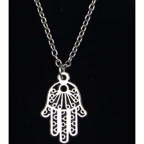 New Fashion Necklace 24x15mm hamsa hand protection palm Pendants Short Long Women Men Colar Gift Jewelry Choker