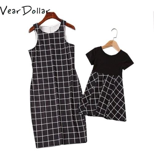 VearDoller Mother and Daughter Clothes 2018 New Fashion Sleeveless Plaid Mom Daughter Matching One-piece Mommy and Me Clothes
