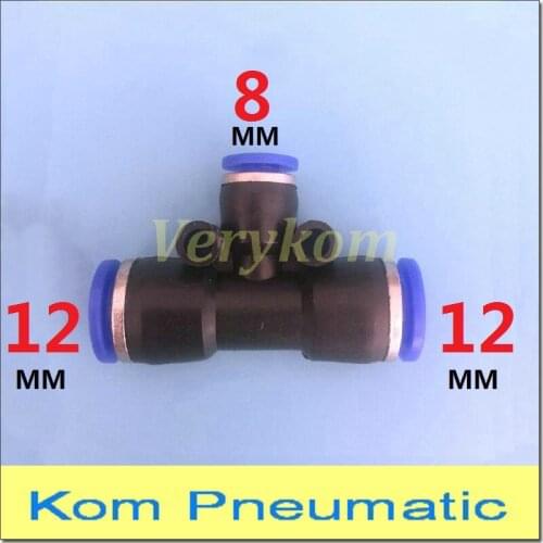 Wholesale 100pcs/lot Pneumatic 12mm To 8mm Unequal Union Tee Quick Fitting Air Connector Reducer 12MM-8MM-12 Joiner PEG 12-8-12