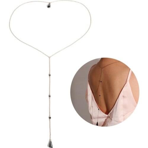 Back Water Drop Chain Necklace Beach Jewelry Elegant Long Rhinestones Wedding Accessories Backless Chain Necklace for Women
