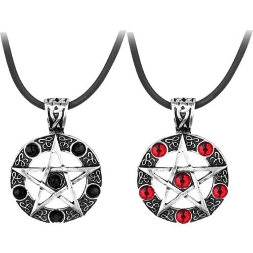Crystal beads Necklaces&Pendants Invert Pentacle Pentagram Star Pewter Fashion Necklace Statement Necklace for Women bijoux