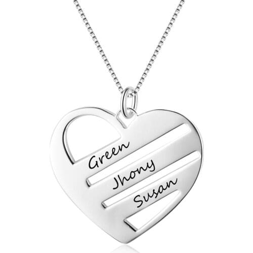 Personalized 925 Sterling Silver Love Heart Necklace EAngraved 3 Names Custom Jewelry Anniversary Wedding Gift for Women