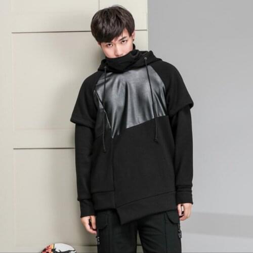 S-5xl 2021 Winter Clothing Original Fashion Hoodies Men Personality Loose Fake Two Pieces Mosaic High Collar Hooded Sweatshirts