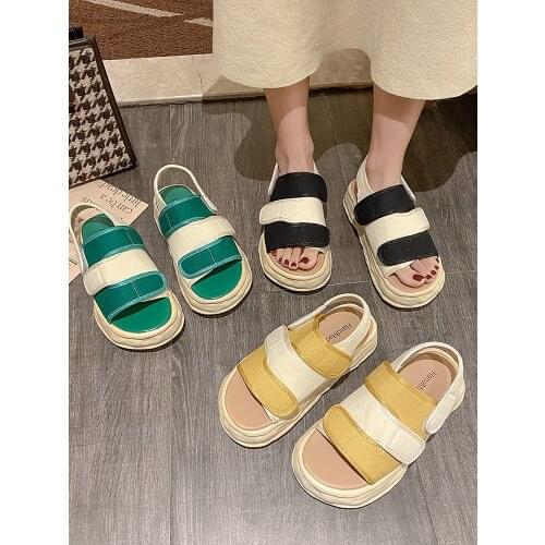 Summer New Fashion Color Matching Ladies Sandals All-Match Thick-Soled Increase Leisure Sports Beach Sandals