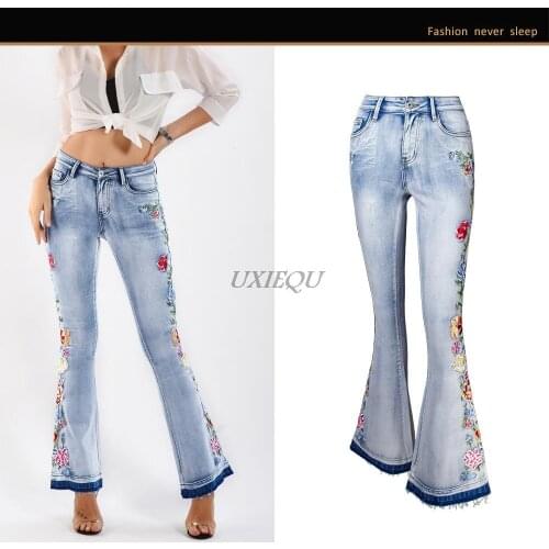 Flare jeans womens three-dimensional 3D embroidery womens jeans trousers flared pants plus size womens fashion trend