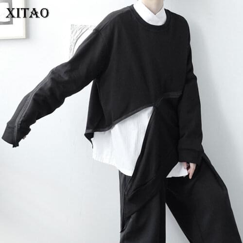 XITAO Irregular Sweatshirt Fashion New Women Patchwork Pullover Full Sleeve Black Casual Style Small Fresh Sweatshirt WJ1335