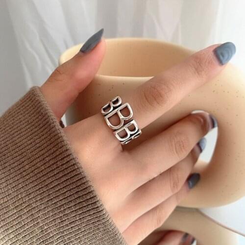 Fashion Creative Brand Letter B Opening Ring for Women Charm Silver Color Hollow Finger Ring Jewelry Gift Accessories 2020