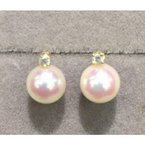 6-7MM Natural sea water pearl stud earring 18K gold diamond 1 style is eaqual 2 styles double use akoya pearl earrings