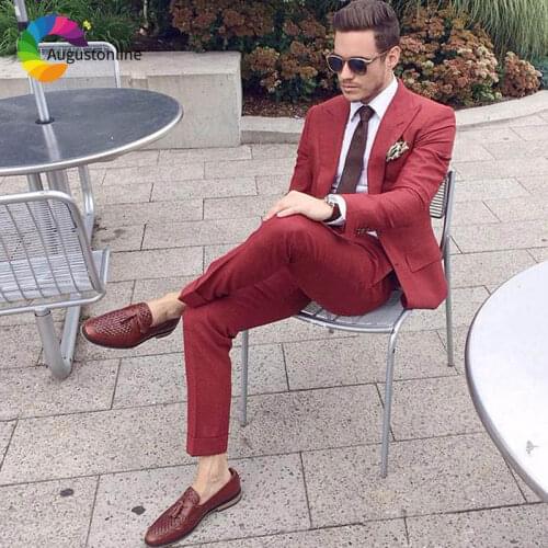 Burgundy Custom Made Wedding Suit for Men Groom Tuxedo Slim Fit Prom Wear Party Jacket 2Piece Costume Homme Terno Masculino