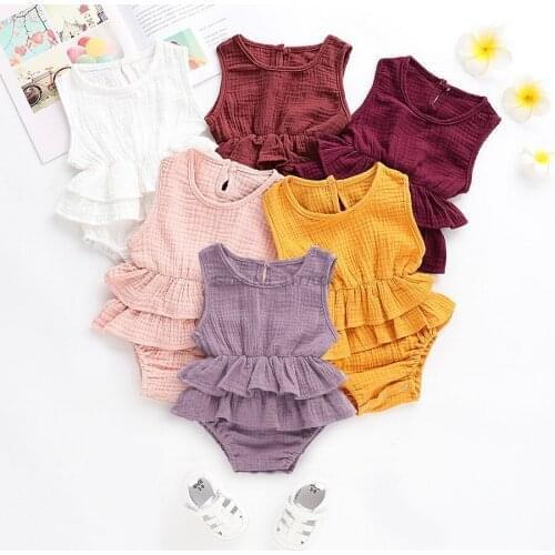 DHL 50pcs Casual Baby Girl summer clothing solid Sleeveless Ruffle Romper Jumpsuit Dress Cotton infant clothes