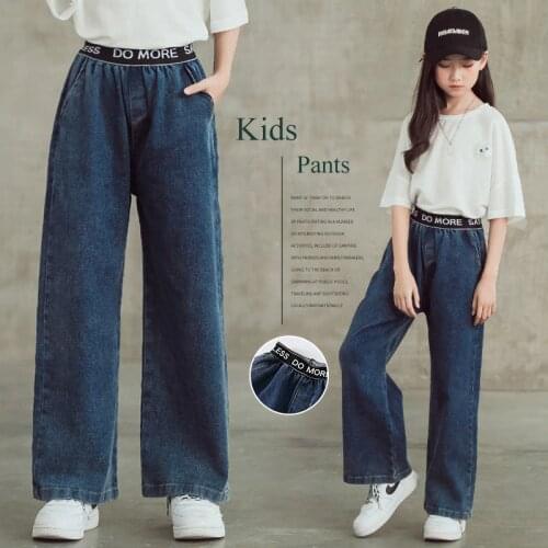 Teenager Girls Jeans 2021 New Fashion Jeans for Kids Trousers Casual Loose Wide Leg Pants for Childrens Clothing 14 Y Girl Pants