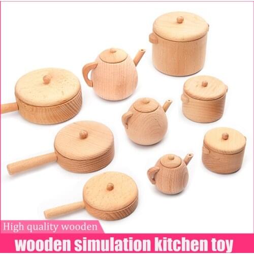 Woode Simulation Kitchen Toy Teapot Bowl Pan Pan Toys for Children High Quality Pretend Play Toys Kitchen Accessories Gift