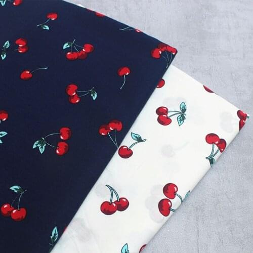 Graceful Navy Blue & White Red Cherry 100% Cotton Poplin Fabric 50x140cm Fruit Fabricn patchwork for quilting bedding cloth DIY