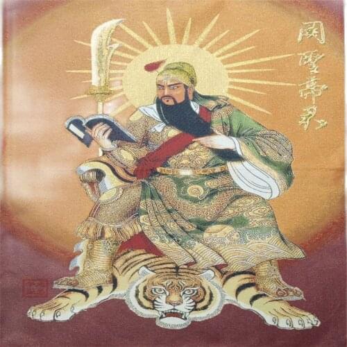 Chinese silk Thangka (statue of emperor Guan