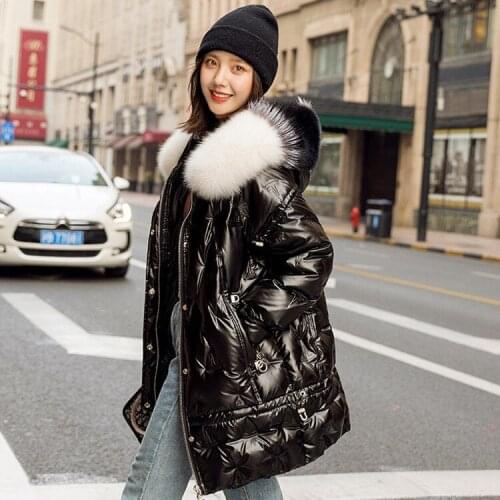 Winter jacket, womens, hooded, big fox fur, collar, duck down, coat, winter, autumn, Korean style, womens down