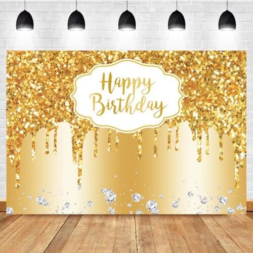Laeacco Gold Glitter Portrait Happy Birthday Custom Photo Photography Background Photographic Backdrop For Photo Studio