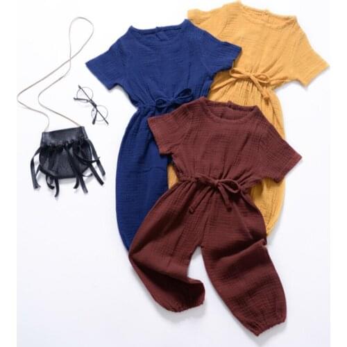 2020 Summer Childrens Clothing Solid Color Cotton Toddelr Baby Girls Onesies Short Sleeve Bloomers Fresh Simple Casual Jumpsuit
