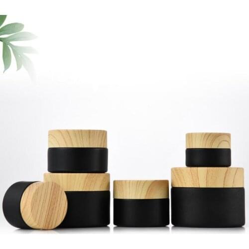 Frosted lip balm cream bin bottle glass cosmetic jars with woodgrain plastic lids 5g 10g 15g 20g 30 50g #249