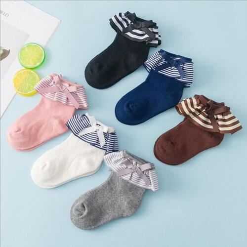 Sweet princess girls lace socks Spring fall sailor style stripe ruffles rubbed top of socks for girls children clothes skarpety