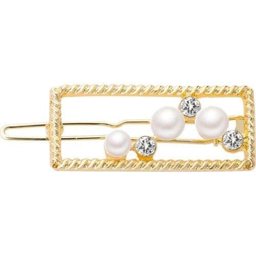 Fashion new sweet Geometric pearl Rhinestone Hair Clips Girls Women Lady Metal Crystal Hairpins Hair Accessories Barrettes