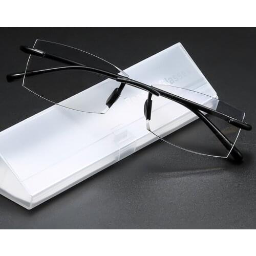 Men Vintage Rimless Diamond Cutting Rectangular Anti Blue Ray Reading Glasses Luxury Brand Design Presbyopia Eyewear Eyeglasses