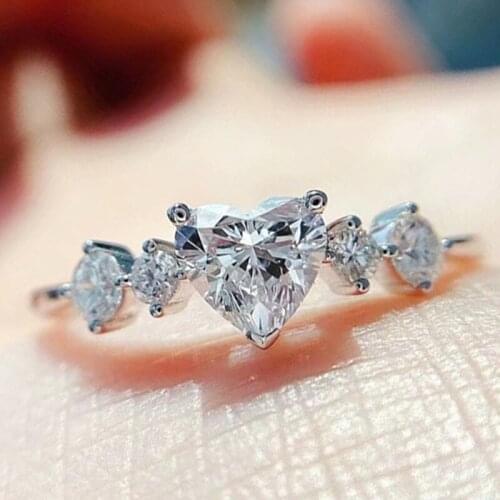 New Simple Heart Shaped Zircon Engagement Rings for Women Promise Gift for Couples Accessories Lady Gift Jewelry