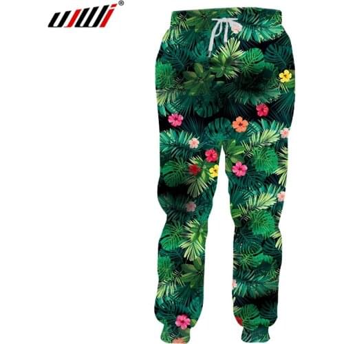 UJWI New Winter Man Green Leaves Flowers Sets Summer Trousers 3D Printed Large Size 5XL Habiliment Mens Autumn Loose Sweatpants