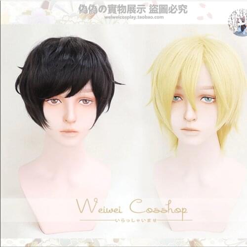 Halloween Banana Fish Aslan Jade Callenreese Eiji Okumura Cosplay Wig Blonde/ Black Hair Role Play + Wig Cap