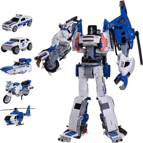 5 In 1 Transformation Robot City Secure Team Police Car Motorcycle Helicopter Airship SUV Model ABS + Alloy Children Toy Gift