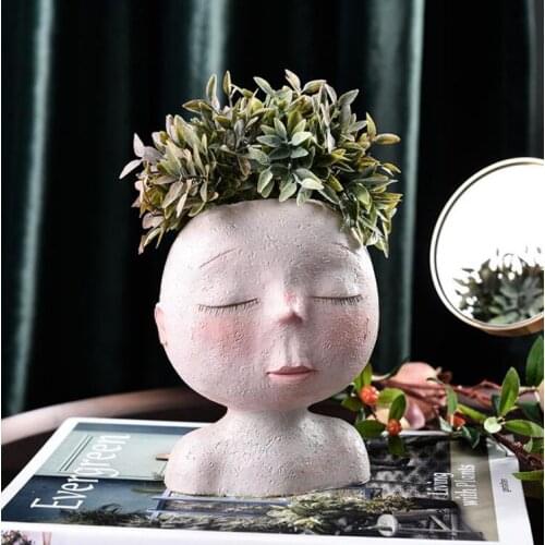 Nordic Resin Human Head Vase Art Flower Arrangement Doll Sculpture Flower Pot Potted plant Pot Home Garden Decoration
