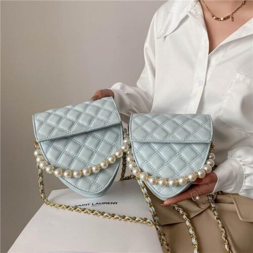 FANTASY Triangle Leather Handbag Women Pearl Handle Messenger Shoulder Bags 2021 Summer New Trendy Luxury Brand Classic Tote Bag