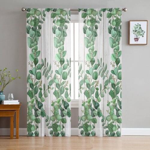 Plant Leaves Wood Grain Sheer Curtains Window Tulle Curtains For Living Room Bedroom For Kitchen Veiling Curtains Decoration