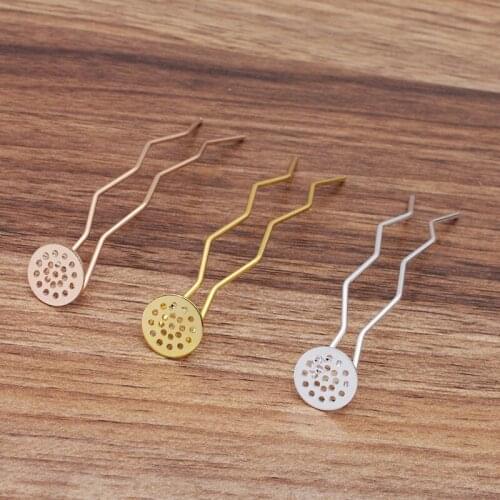 20 PCS 68x12mm Metal U Shape Hair Stick Settings 12mm Flat Base KC Gold Silver Plated Hair Fork Base For DIY Jewelry Making