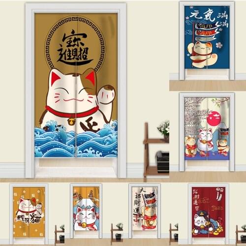 Japanese Door Curtain Noren Lucky Cat Doorway Curtain For Kitchen Sushi Izakaya Home Entrance Decor Partition Fengshui Curtain
