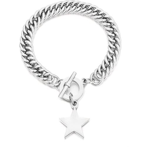 Womans Trendy Star Bracelet Rose Gold Color OT Clasp Titanium Steel Jewelry for Men Women Gift Not Fade Cuban Link Chain